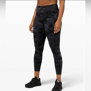 LULULEMON Fast And Free Tights Leggings 25” Heritage 365 Camo Deep Coal Sz 6
